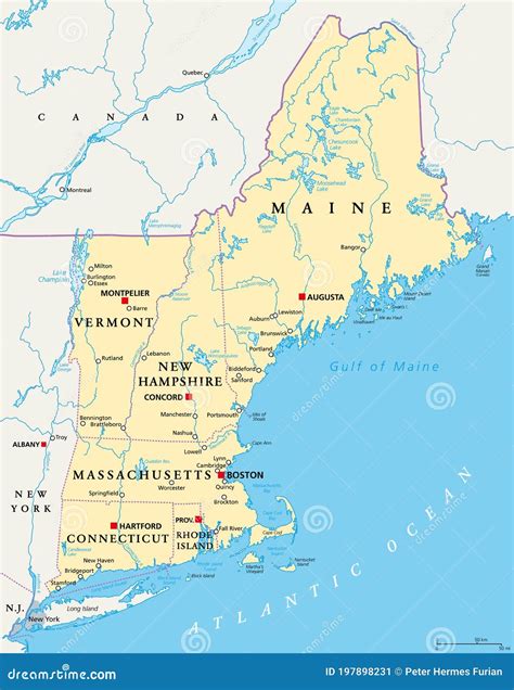 New England Region Vereinigten Staaten Von Amerika Politische Karte