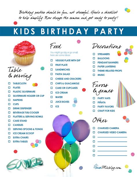 Kids Birthday Party Checklist House Mix