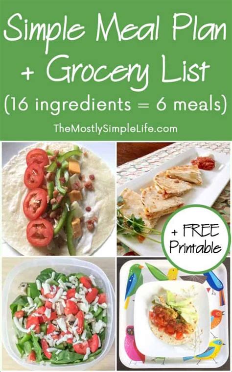 Super Simple Meal Plan Grocery List 16 Ingredients 6 Meals The