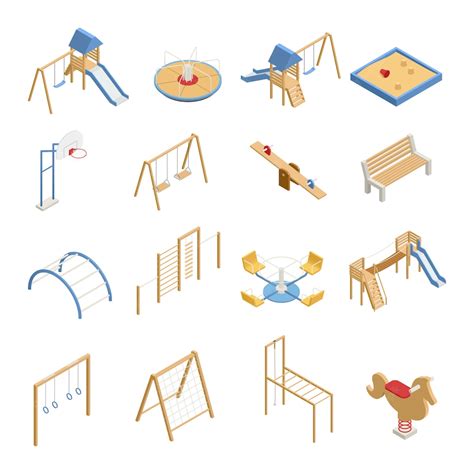 Conjunto De Juegos Infantiles De Iconos Isométricos Con Columpios