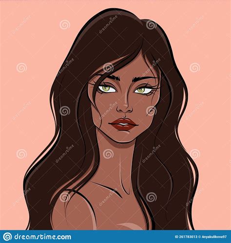 Natural Beauty Of An Indian Cute Girl With Brown Hair And Big Green Eyes Stock Illustration