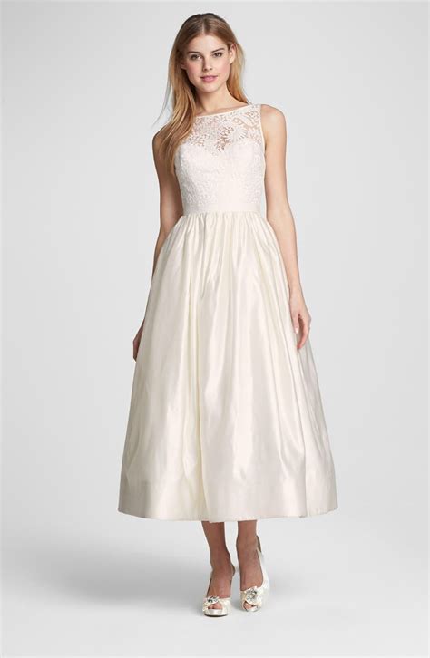 Theia Lace And Satin Tea Length Gown Nordstrom