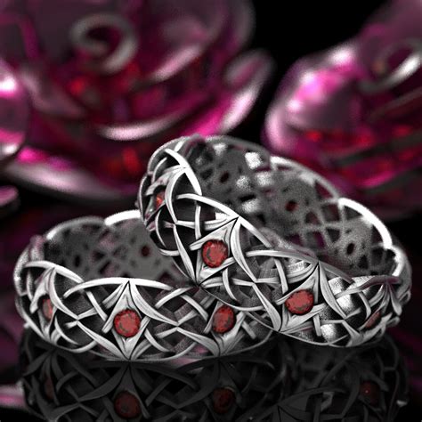 Matching Celtic Knot Ruby Rings Celtic Ruby Wedding Ring Set Etsy