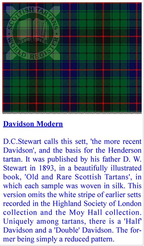 Clan Davidson Davis Tartan Tartan Davidson Clan