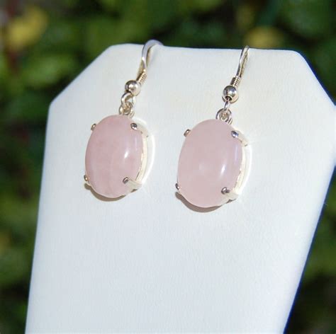 Rose Quartz Earrings Natural Pink Quartz Large Smooth Ovals