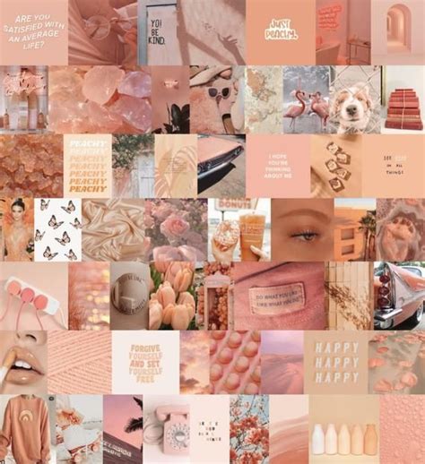 Peach Aesthetic Digital Collage Kit 60 Pcs Pink Aesthetic Wall