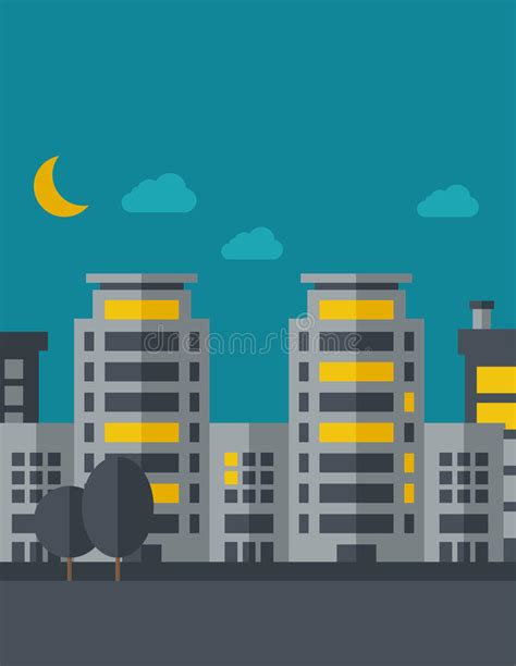 Night Scenery Of Building City With Moon Stock Vector Illustration Of