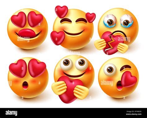Smileys In Love Emoji Vector Set Emoji 3d Character In Love And Broken