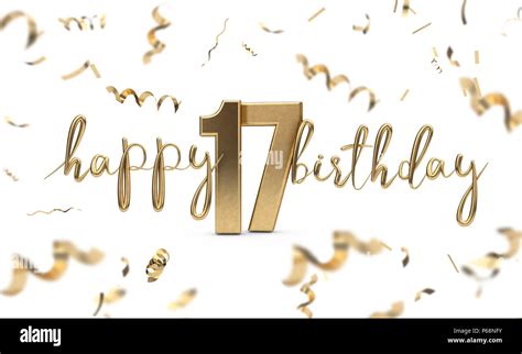 Happy 17th Birthday Gold Greeting Background 3d Rendering Stock Photo