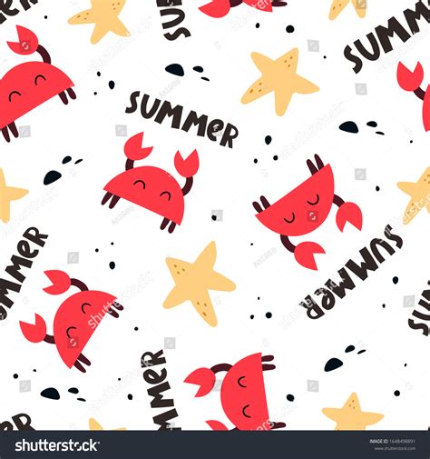 Summer Seamless Pattern Cartoon Crabs Hand Stock Vector Royalty Free