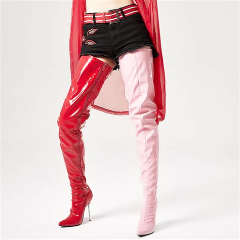 crotch boots thigh high sexy fetish long 12cm extreme heel over the knee shiny matte patent pu