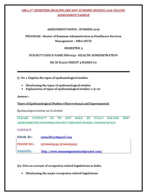 Watch helpful videos on how to register to. Mba 3rd Semester Healthcare Smu Summer Session 2016 Solved Assignment Sample | Health ...