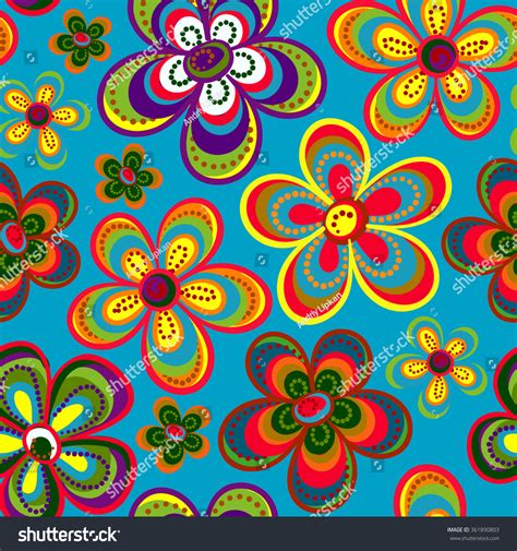 Seamless Colorful Retro Flower Background Pattern In Vector Cute