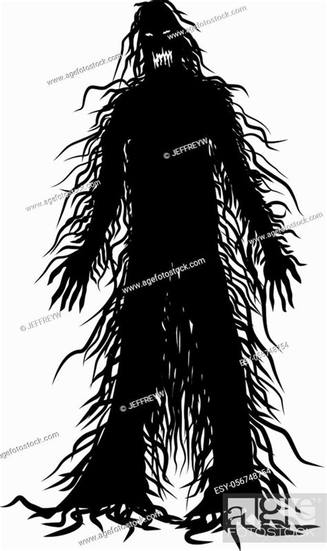 Vector Illustration Of A Black Scary Hairy Entity Or Monster Stock