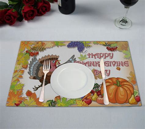 Gckg Harvest Placemat Happy Thanksgiving Turkey With Pumpkin Placemat 12x18 Inch Set Of 2