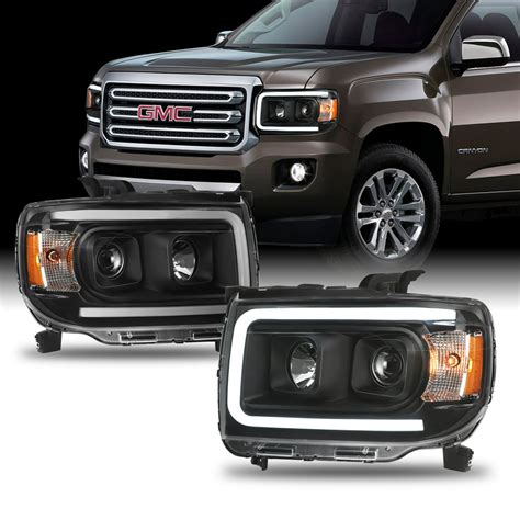 Fits 2015 2020 Gmc Canyon Rh Lh Led Bar Drl Black Housing Projector