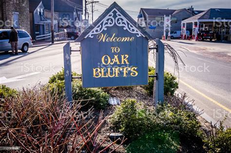 Sign Welcoming Visitors To Oak Bluffs Massachusetts On Marthas Vineyard