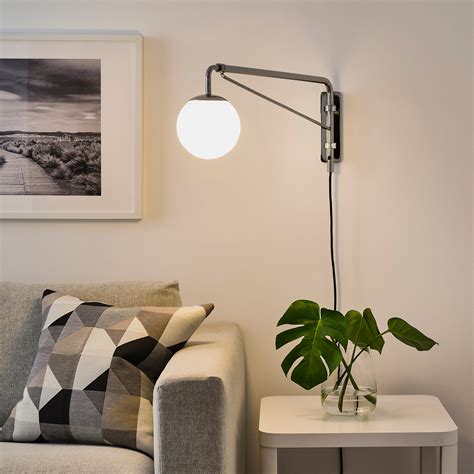 Simrishamn Wall Lamp With Swing Arm Chrome Platedopal White Glass Ikea
