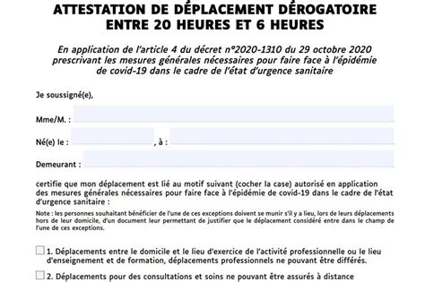 Les déplacements nocturnes devront donc être justifiés dans ces zones concernées avec le retour des attestations dérogatoires à télécharger ou à imprimer. Couvre-feu : voici la nouvelle attestation dérogatoire à remplir à partir de mardi