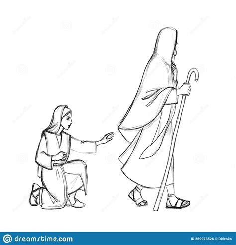 Pencil Drawing The Woman Touched The Clothes Of Christ To Be Healed