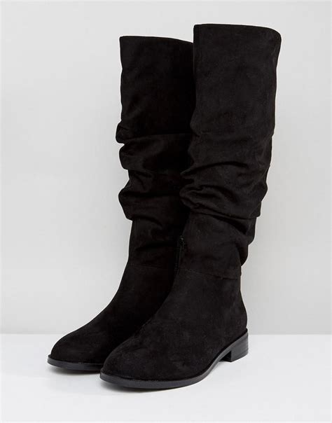 Asos Denim Asos Capital Wide Fit Slouch Knee Boots In Black Lyst