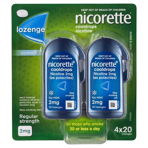 buy nicorette quit smoking regular strength cooldrops nicotine lozenge icy mint 4 x 20 pack