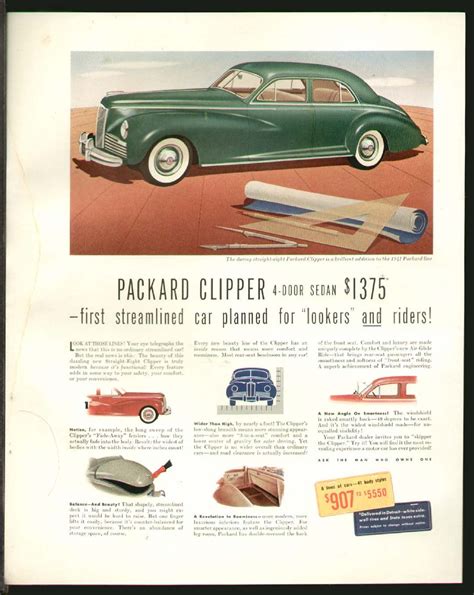 1941 Original Print Ad Green Packard Clipper 4 Door Sedan Car