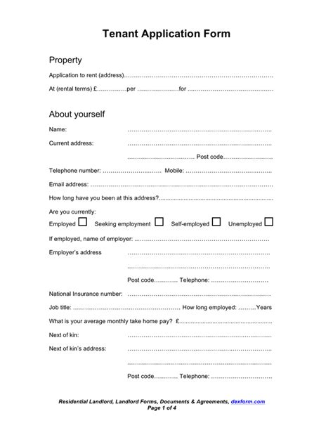 Tenant Application Form In Word And Pdf Formats