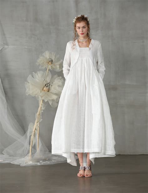 Linennaive Linen Dress Layered Wedding Dress White Dress Etsy