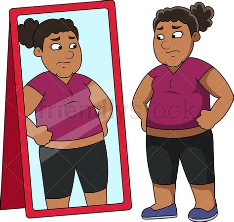 Fat Black Woman In Front Of Mirror Cartoon Vector Clipart Friendlystock