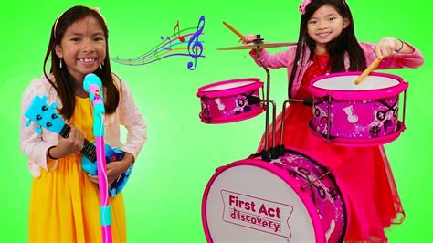 Emma And Wendy Pretend Play With Musical Instrument Toys For Kids And Sing