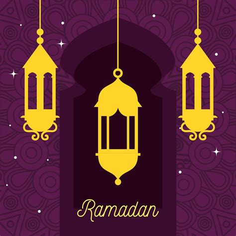 Ramadan Kareem Poster With Hanging Lanterns 2549269 Vector Art At Vecteezy