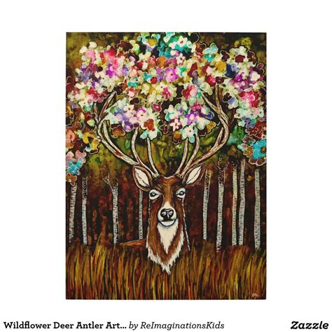 Wildflower Deer Antler Art Print On A Wood Panel Wood Wall Art Antler