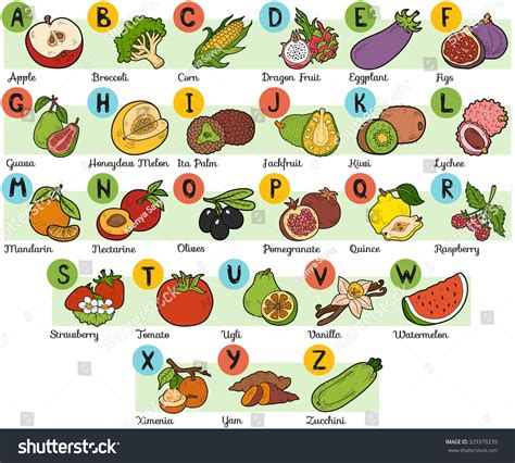 Color Alphabet For Children Fruits And Vegetables A Z Fruits And