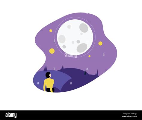 Woman Looking At Night Sky And Moon Stock Vector Images Alamy