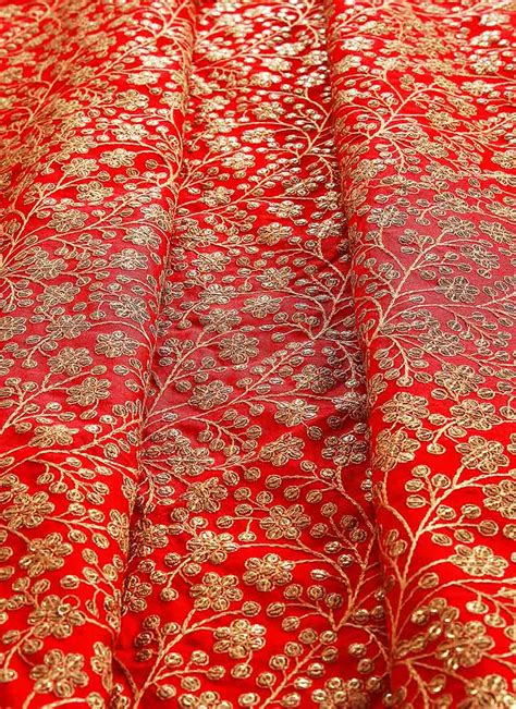 Buy Red Embroidered Fabric Sequins Embroidered Blended Patterned