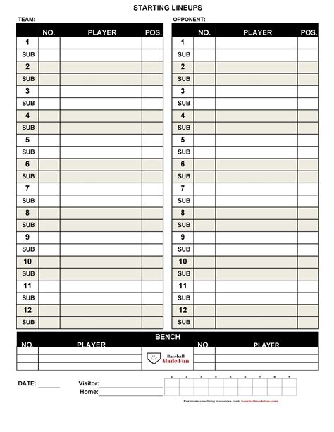 Printable Pdf Baseball Lineup Template Printable World Holiday