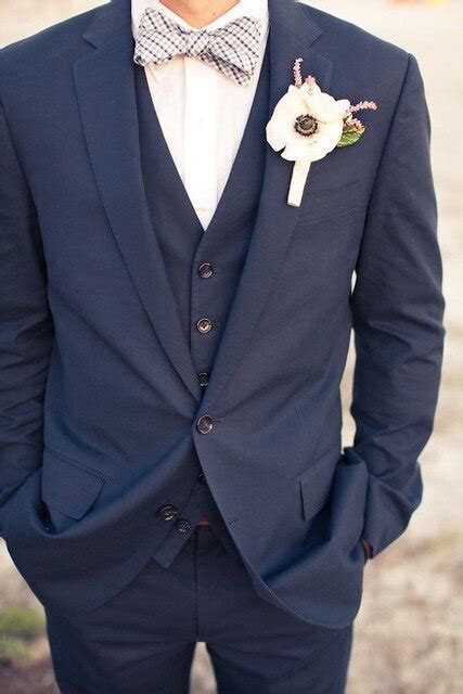 Two Buttons Navy Blue Groom Tuxedos Notch Lapel Groomsmen Men Wedding