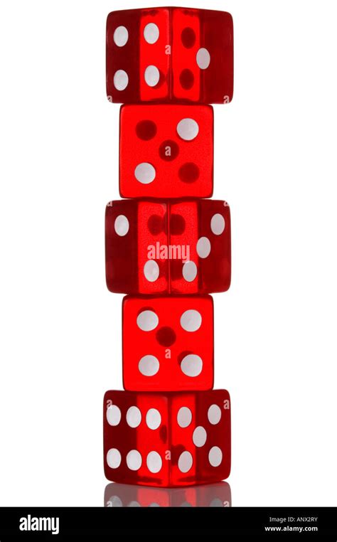 Five Red Transparent Dice In A Stack Isolated On White Stock Photo Alamy