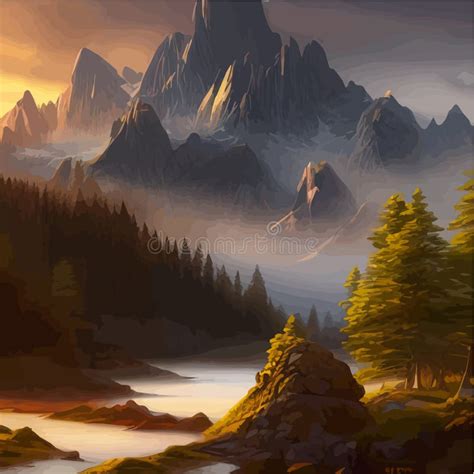 Beautiful River Mountain Forest Landscape Sharp Mountains River Bank