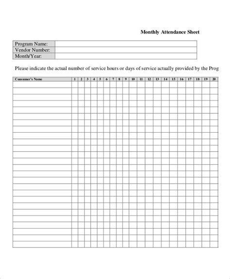 9 Monthly Sheet Templates Word Pdf