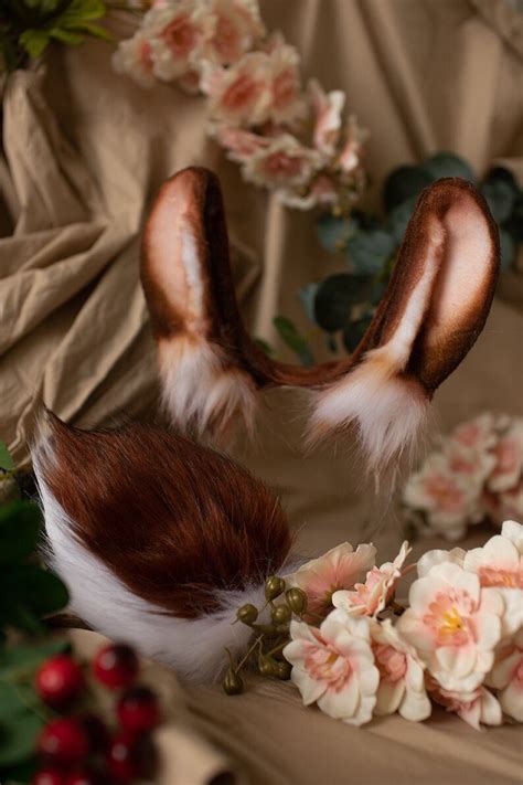 Brown Rabbit Bunny Ears And Tail Faux Fur Cosplay Etsy