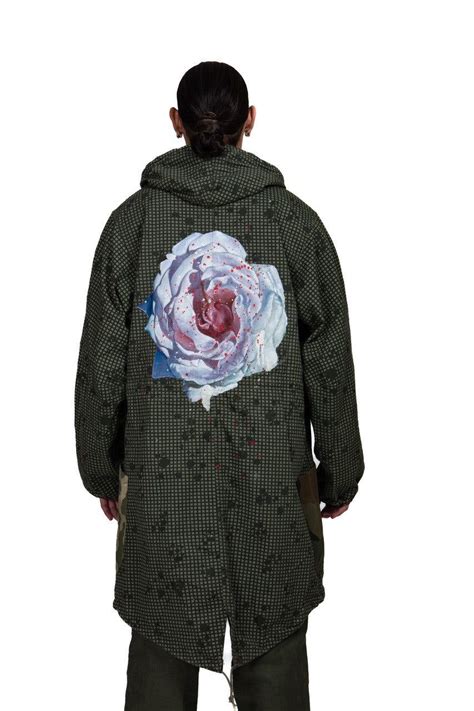 Isaac Pelayo X Transnomadica Painted Army Green Trench Jacket Rose In