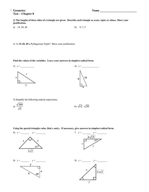 Geometry Name Test Chapter 8