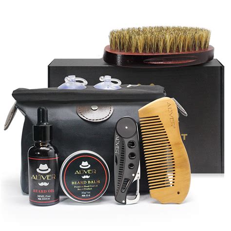 7pcs Beard Care Kit Tool Set Mustache Grooming Styling Cleaning Kits Brush Comb Cream Oil