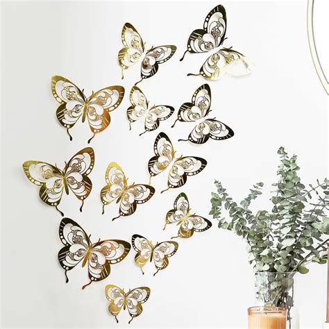 12pcs 3d Butterfly Wall Decor 3 Sizes Golden Butterfly Temu