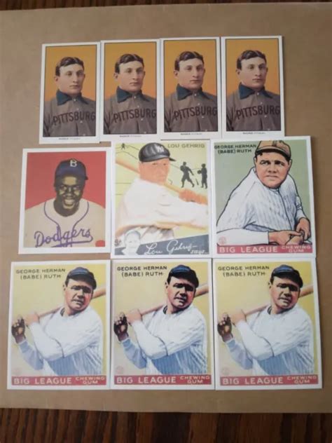 Babe Ruth Lou Gehrig Jackie Robinson Honus Wagner 10 Card Reprint Lot 8 00 Picclick