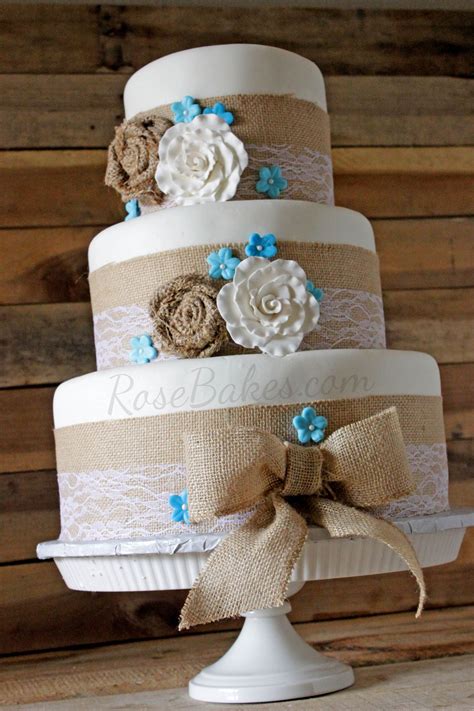 Burlap And Lace Rustic Wedding Cake Country Wedding Cakes Lace Wedding