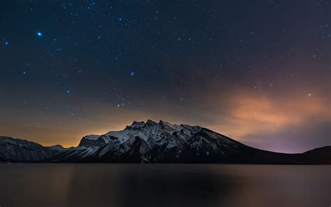 Banff Alberta Canada Lake Mountain Night Stars Hd Wallpaper