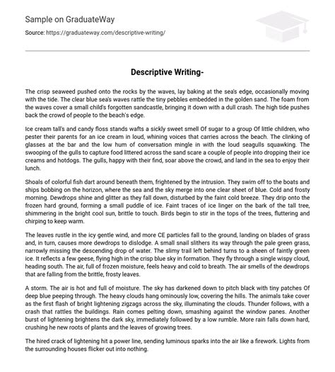 Descriptive Writing 591 Words Free Essay Example On Graduateway